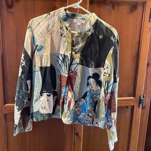 EUC Citron Button Up Collarless Blouse Silk/Linen Medium